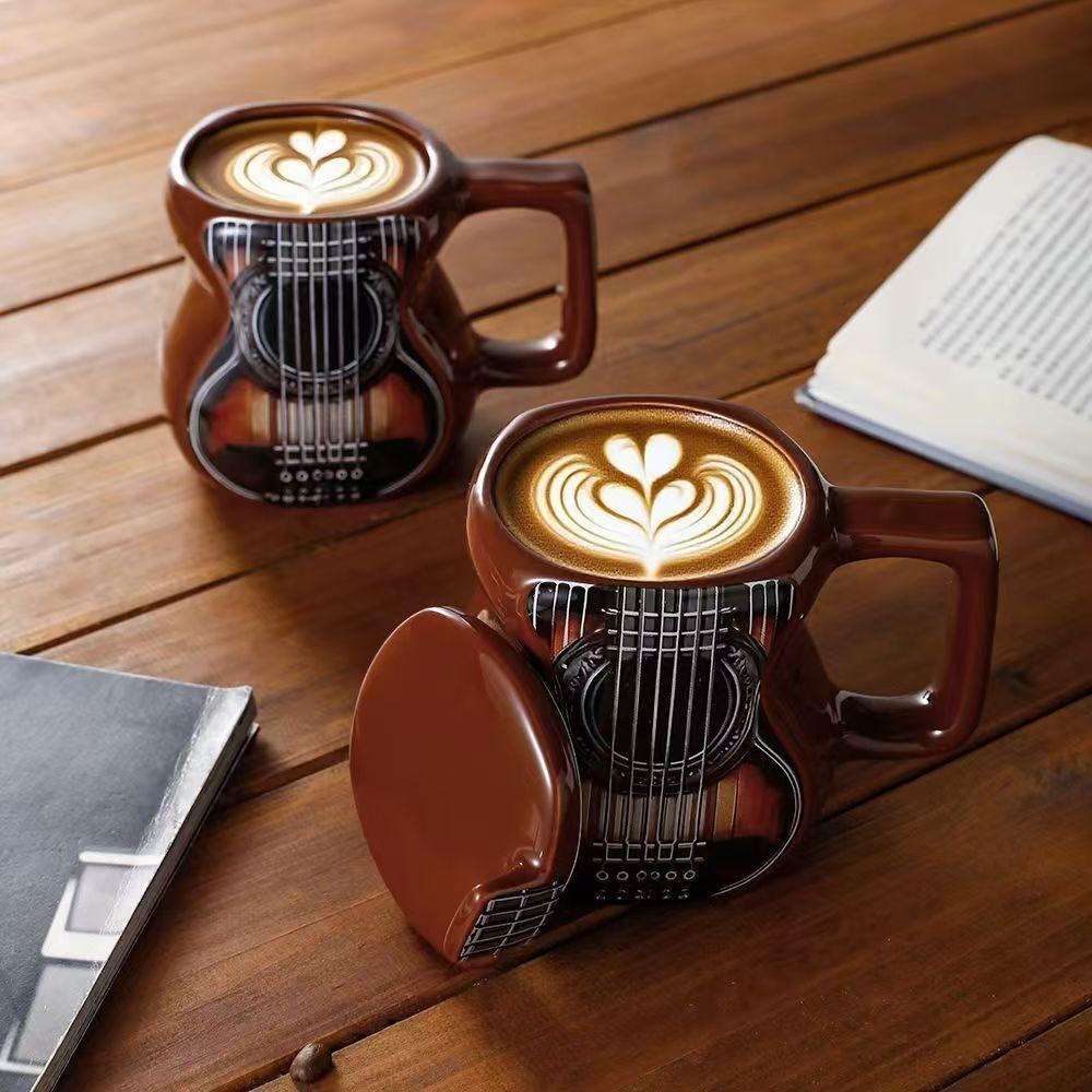 Guitar Water Cup Creative Ceramic Coffee Mugs Funny Gift Mug High Temperature Exquisite High-end Home Decor Mug Cup With Lid
