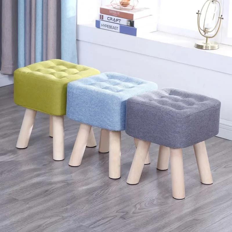 Elastic Foot Rest Stool Solid Wood Square Ottoman for Changing Small Shoes Sofa Bench Hallway Furniture Home Decoration