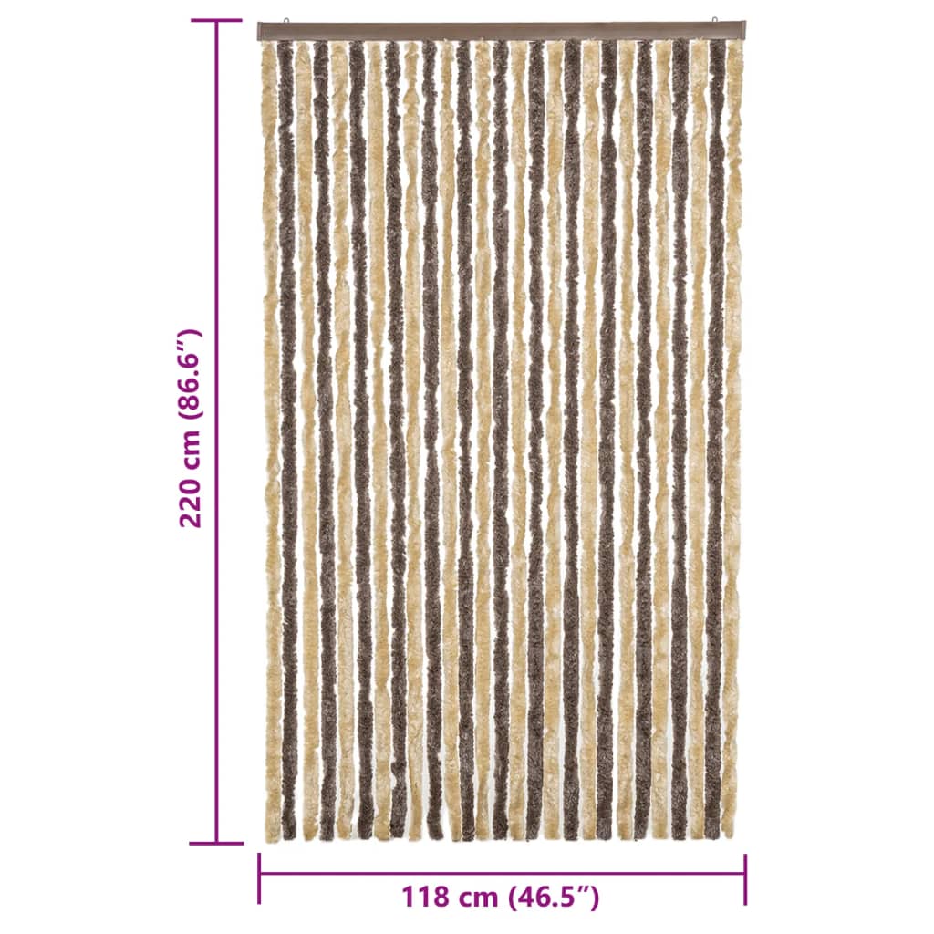 Fly Screen Curtain in Dark Brown and Beige 118 x 220 cm Chenille