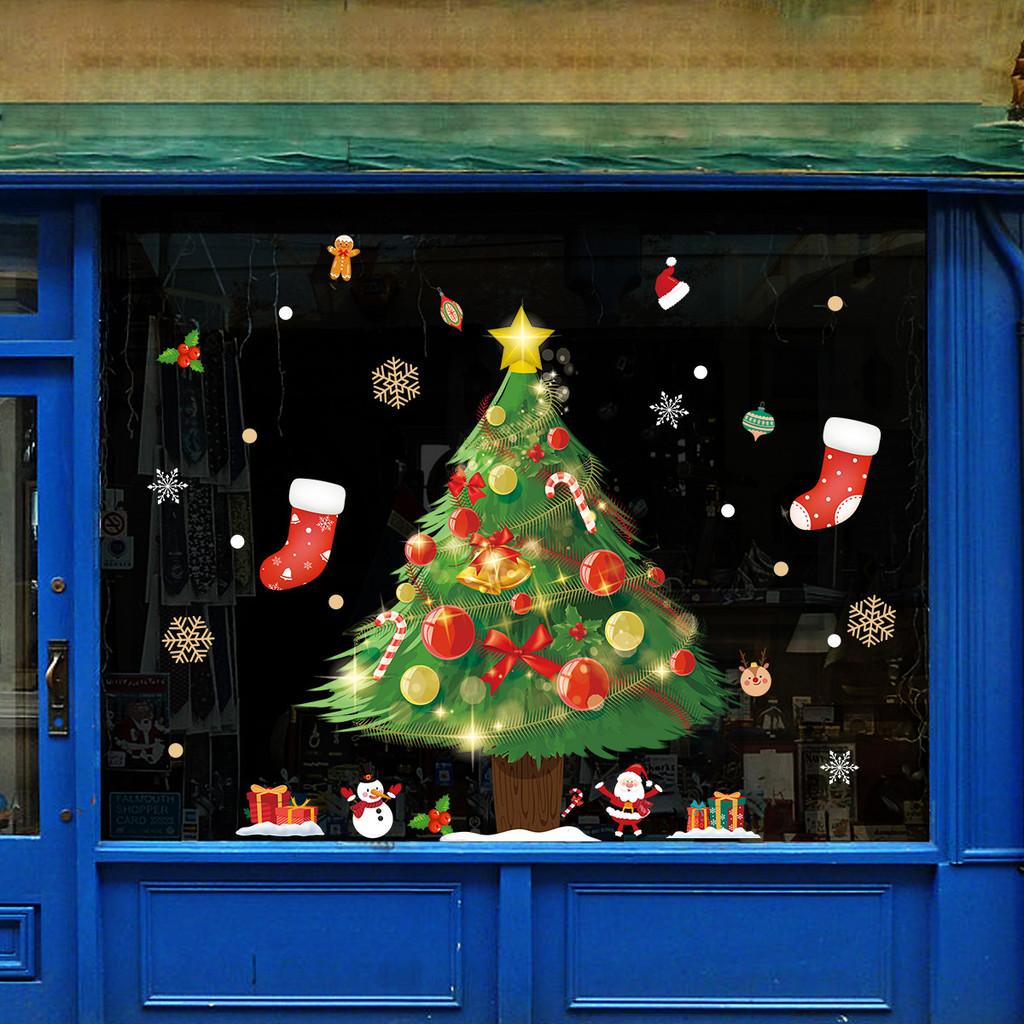 Static Christmas Cling Pvc Sticker With Santa And Tree For Holiday Decor Window