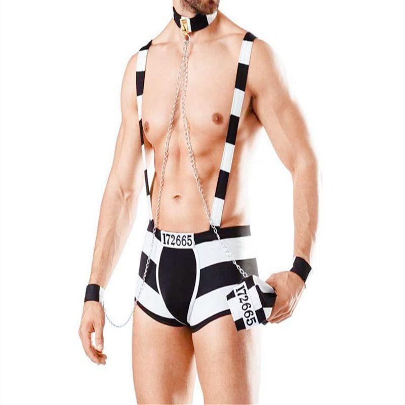 Male Police Role Play Navy Sailor Firefighter Bib Pants Male Prisoner Bib Pants Halloween Sexy Uniform Temptation