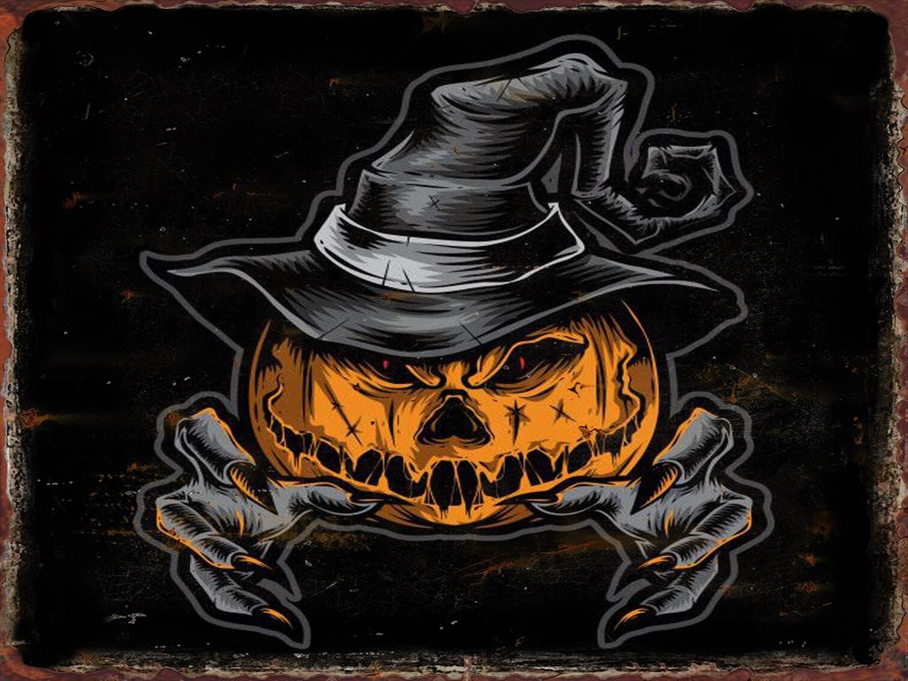 Halloween-Horror-Kürbislaternen-Metallschilder mit Hexenmuster, Wanddeko-Plaketten für Wohnzimmer, Festivaldekoration