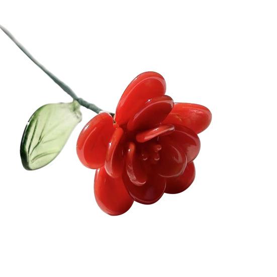 Floare de sticlă lucrată manual cu tulpină de sârmă, glazură colorată suflată manual, mini figurine florale, decorațiune, ornament pentru vază de flori de masă pentru casă, sufragerie, birou