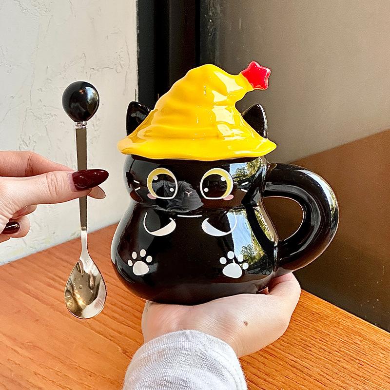 Halloweenský dárek roztomilý kočičí kelímek na vodu dívka vysoce hodnotný keramický hrnek s víčkem přítelkyně praktický suvenýr