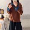 Womens Relaxed Fit Knit Sweater With Denim Sleeve Panel Polo Collar Fake Two-Piece Design Soft Cashmere Blend Fall Winter 2026