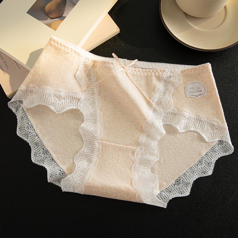 Damen Sexy Spitze Saum Baumwollzwickel Hoher Schlitz Ohne Abdrücke Mittelhohe Taille Slips