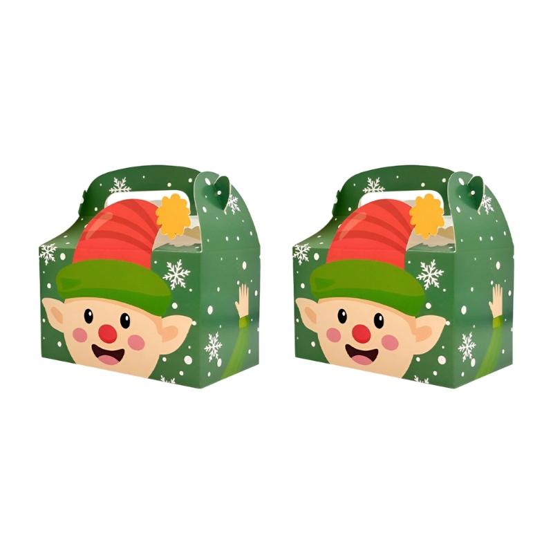 Environmental Friendly Paper Substance Christmas Holiday Party Candy Box With Handle For Cake Dessert Chocolate Gift Packaging Storage