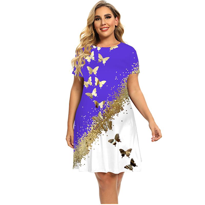 Buy Gold Butterfly Print Dresses Summer Plus Size Women Short Sleeve Loose Casual  Dress Femme Fashion Elegant Mini A-Line Dress 6XL at affordable prices   free shipping, real reviews with photos