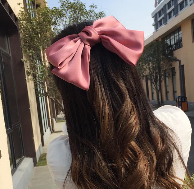 Celebrity Style Silk Satin Bow Hair Clip - Elegant Red Spring Clip for Women