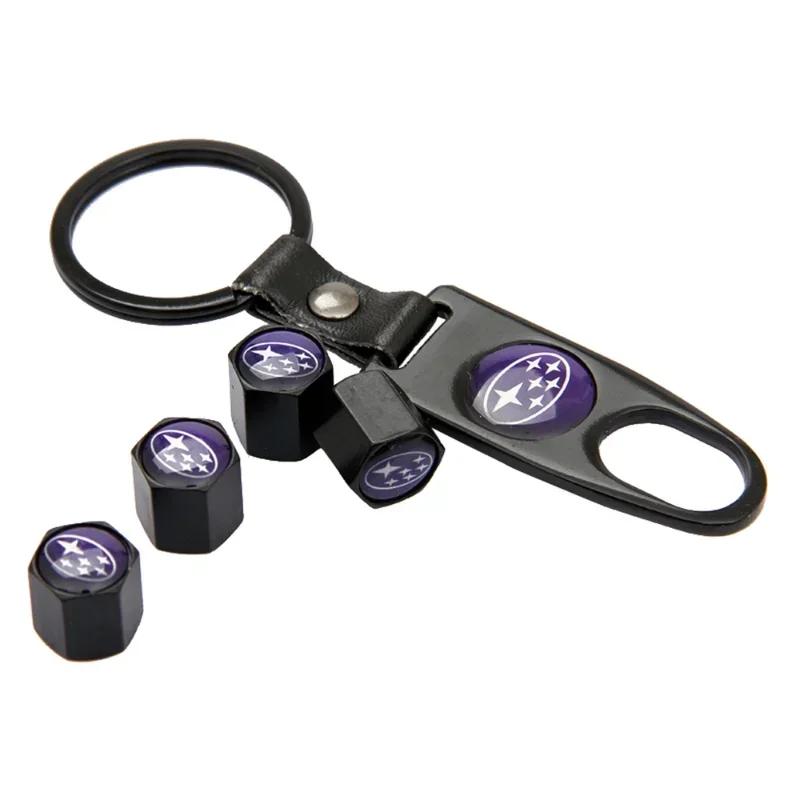 Car Tire Rim Valve Caps with Keychain Wheel Accessories for Subaru Forester XV Tribeca Outback Impreza Legacy STI WRX BRZ
