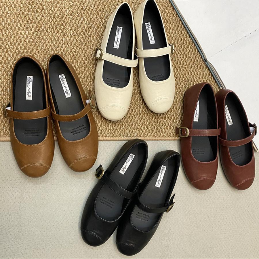 Fashion IPPEUM Mary Janes Flat Shoes Women Ballet Flats 2025 New Black PU Leather Buckle Straps Zapatos de Mujer Ballerina