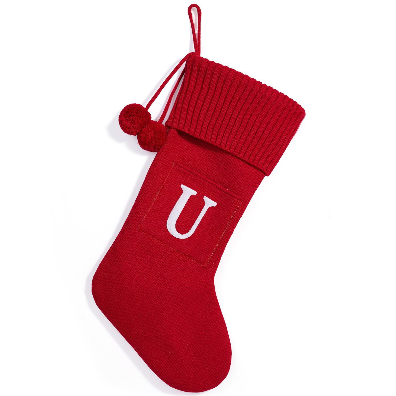 New Cute Large Knitted Christmas Stocking Ornament in Red and White Yarn