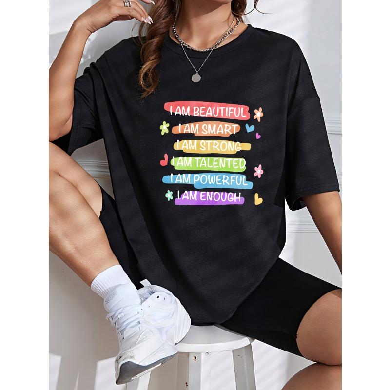 T Shirt With I Am Beautiful I Am Smart I Am Strong I Am Talented I Am Powerful I Am Enough Print For Women Casual Wear Daily Outfit Summer Top S