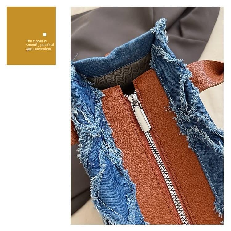 Borsa a tote in denim con bordo grezzo borsa a mano da donna