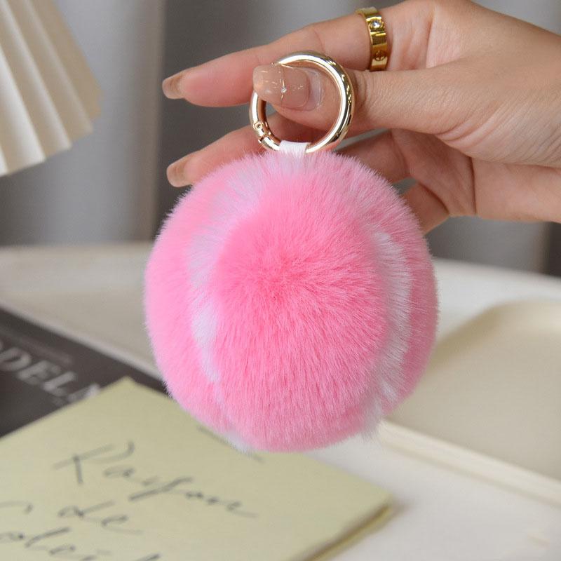 Cute Tennis Ball Key Chain Rabbit Fur Ball Key Chain 8cm Pompons Keychain Plush Bag Charm Girl's Gift Keyring Accessory Key Ring
