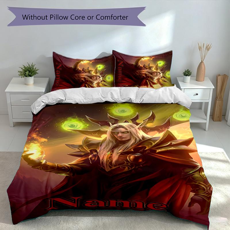 3pcs Custom Name World of Warcraft Bedding Set,Includes 1 Duvet Cover and 2 Pillowcases,All-season Bedroom Decor