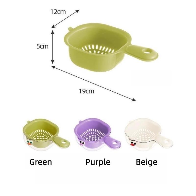 Cartoon Filter Fruit Strainer Double Layer Basket Plate With Handle Cute Plastic Bowl For Kitchens Home Uses