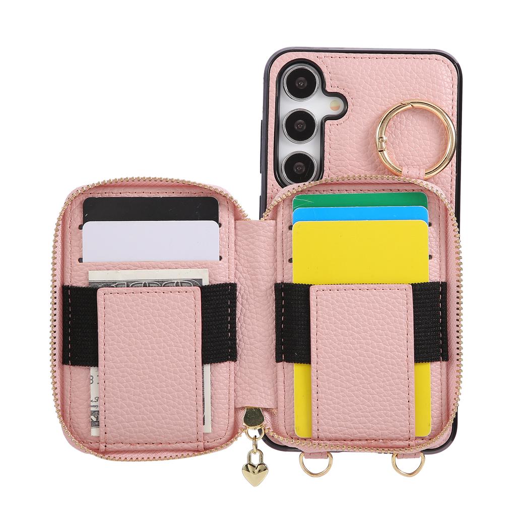 Crossbody Zipper Cards Solt Ring Holder Wallet Leather Case For Samsung S25 Ultra S24 Plus S23 S22 A56 A16 A26 A36 A06 A55 Cover