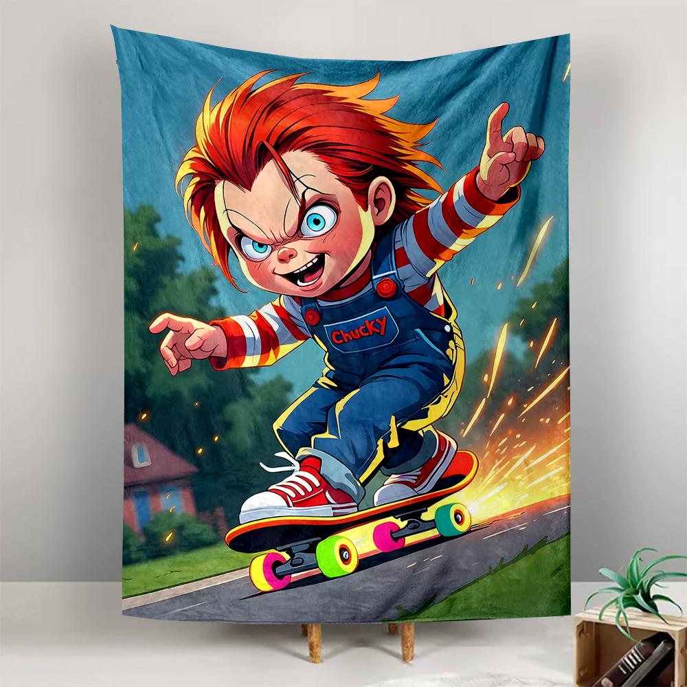 Tapestry Chucky Doll on Skateboard Horror Movie Cartoon Anime Wall Hanging Dorm Men Cave Gift