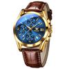 Men's Gold Wristwatch with Leather Strap, Stylish, Business-friendly, Waterproof, Quartz Movement, Analog Display, Arabic Numerals, Simple Gold Dial,
