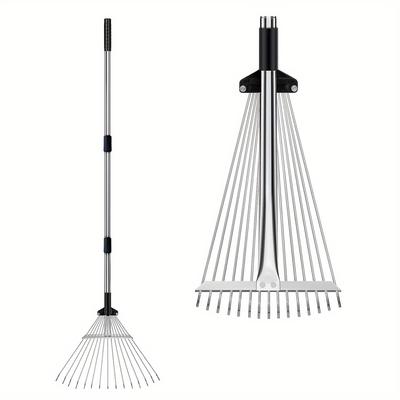 1 Pack Adjustable Garden Leaf Rake 55", Foldable Metal Yard Rake For Leaves With Expandable Head 7-16", Collect Loose Debris For Lawns Camping Shrubs