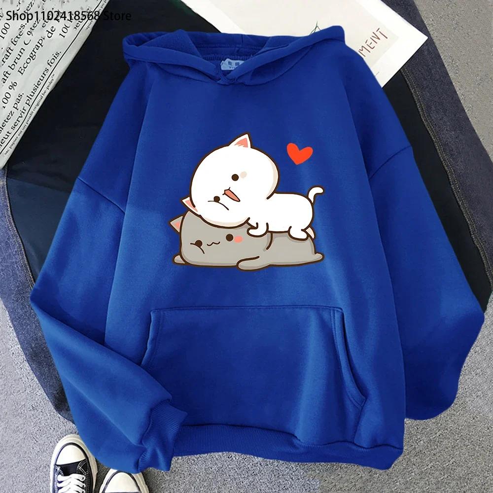Peach Cat Print Hoodie Kawaii Cartoon Goma Mochi Sweatshirt Women's Clothing Femme Korean Style Streetwear Men Hoody