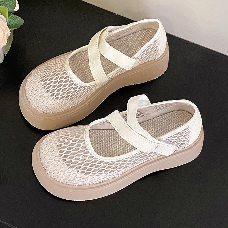 

Плетеные полые белые туфли-лодочки на плоской подошве с ремешком на подъеме, лето 2025, новая коллекция, повседневная модная обувь с перфорацией 38 бежевый