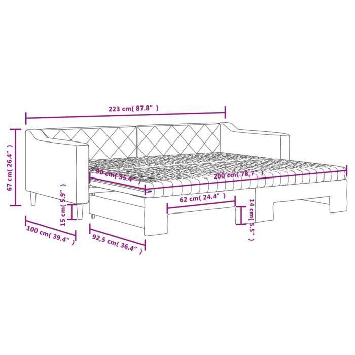 VidaXL Daybed with Trundle and Mattress Cream 90x200 Cm Fabric 3197448