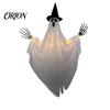Lighted Ghost Pendant Halloween Hanging with Witch Hat, Light Up Spooky Tree Decorations Outdoor Decor for Porch Tree, Haunted House Scene Ornament