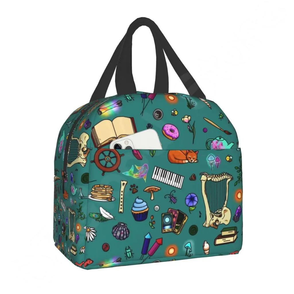 Pattern Insulated Lunch Bag for School Office Halloween Cat Skull Leakproof Cooler Thermal Bento Box Women Children