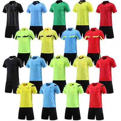 Mens Short Sleeve Soccer Referee Jersey Set With Hook-and-Loop Pocket Adult Football Match Umpire Uniform Striped