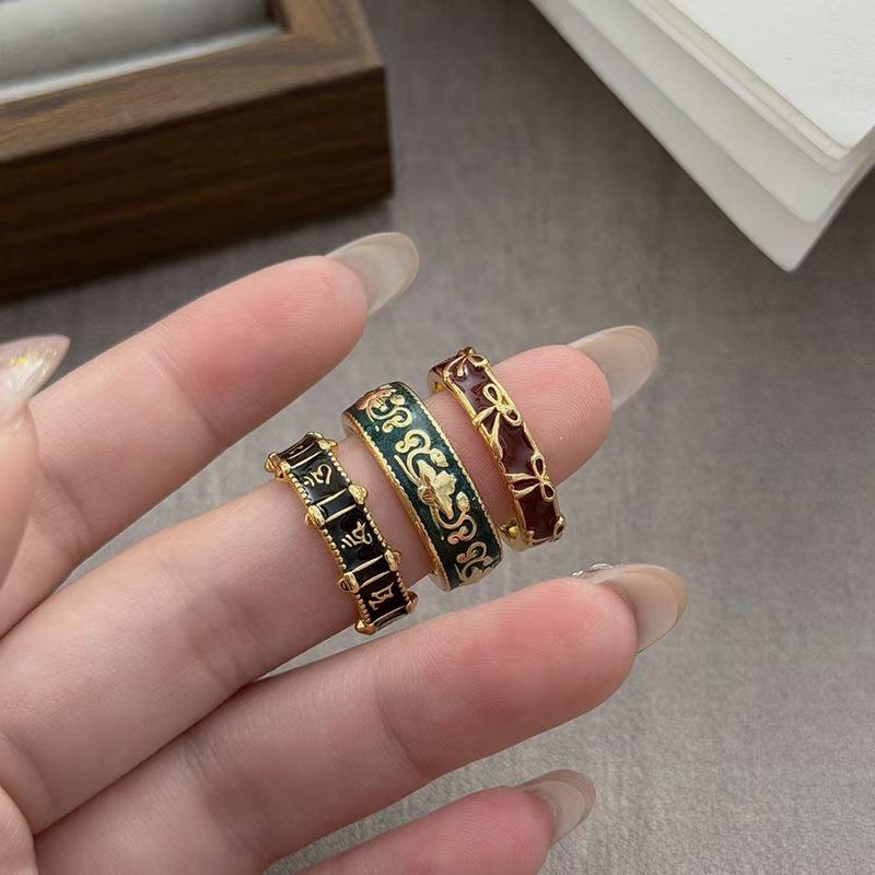 Personalized Six-Character Mantra Bow Enamel Drip Open Ring Niche Design Retro High-End Sense Stacked Ring