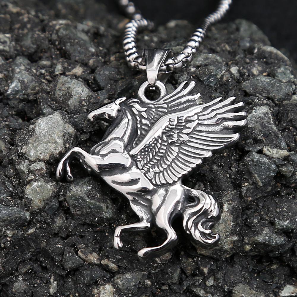 Punk Vintage Pegasus Unicorn Pendant Necklace For Men 316L Stainless Steel Greek Mythology Pegasus Wings Necklaces Jewelry Gifts