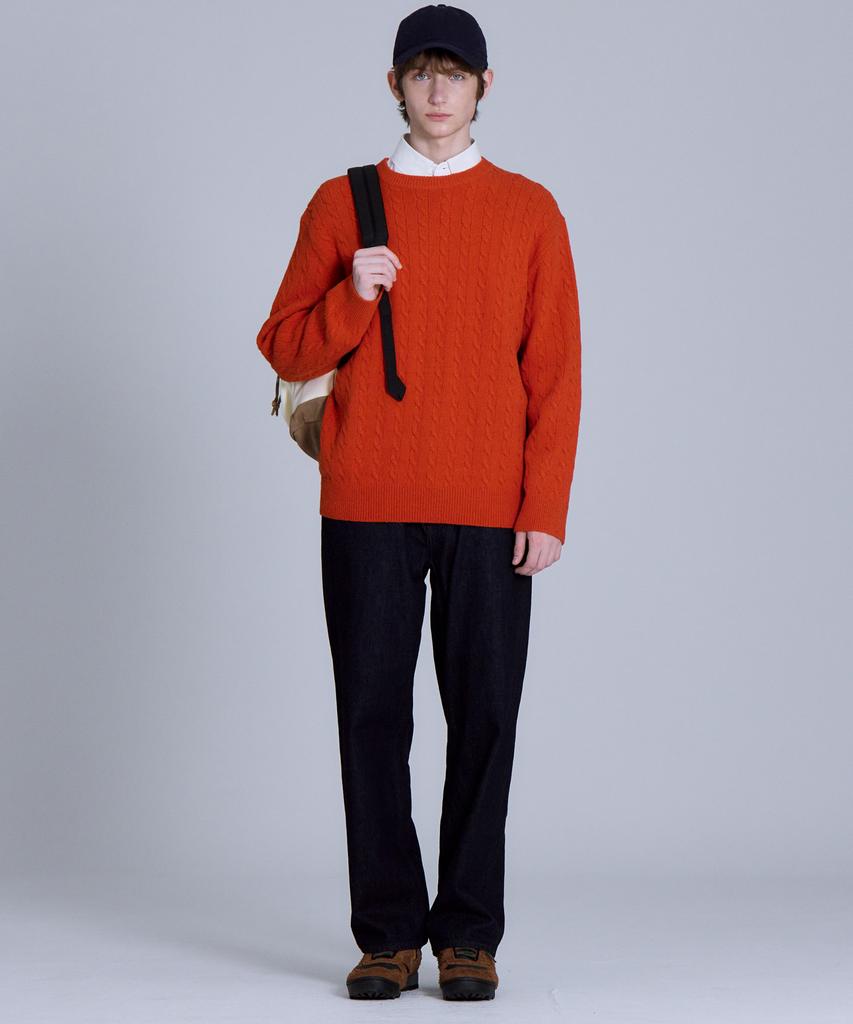 BASIC HOUSE Cable Round Neck Knit Orange Lykt7101 (Type B)