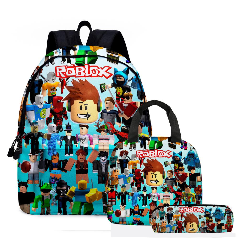 ROBLOX Backpack Elementary and Secondary School Bag Children's Backpack Anime Cartoon Backpack Lunch Bag Pencil Case
