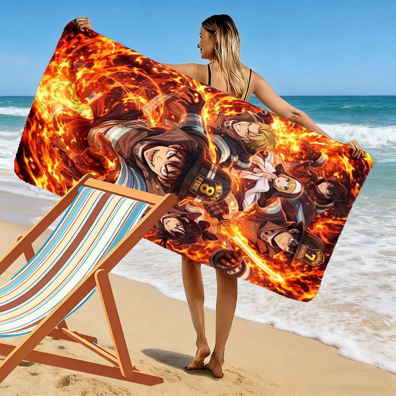 Fire Force Print Beach Towel, Large Soft Quick Dry Towel for Beach Camping Swimming