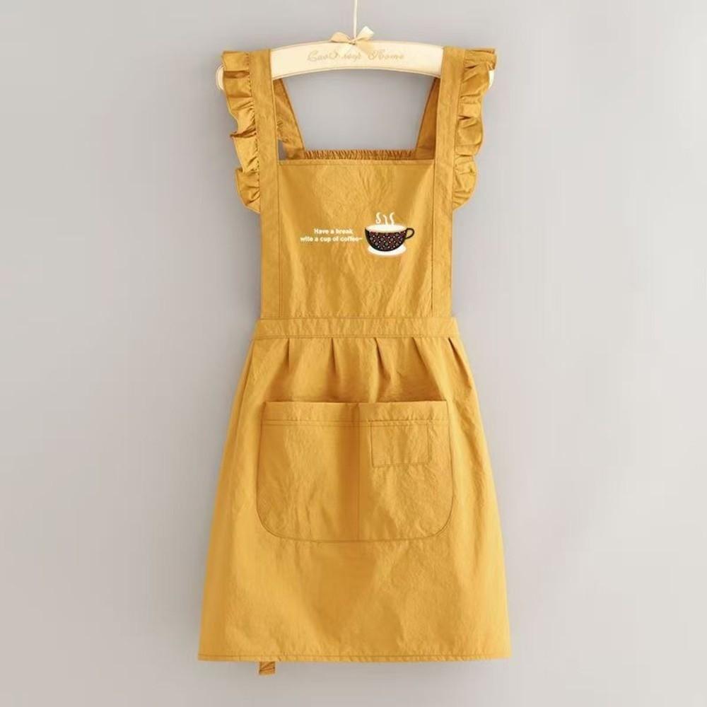 New Korean Style Pleats Trim Aprons Taslon Cross Back Dress Aprons Large Pockets Waterproof Painting Apron for Florist Shop