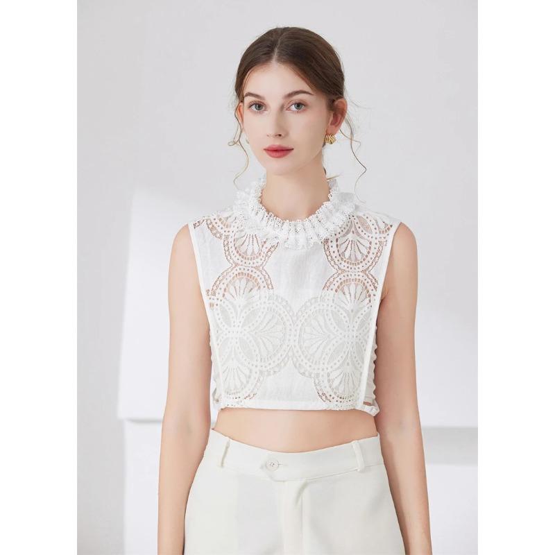 

Женский кружевной цветочный ложный воротник Белый ажурный с оборками Съемный воротник-половина рубашки Съемный воротник