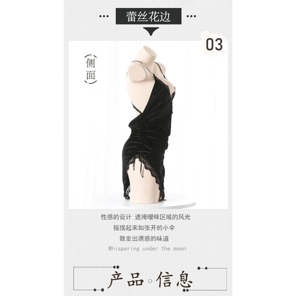 Sexy Velvet Lingerie Deep V Showing Breasts Passion Seduction Pajamas Cross-strap Backless Pajamas