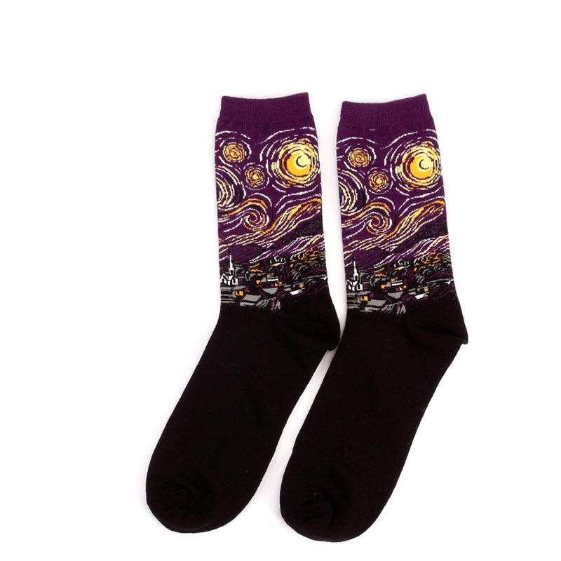 Dropshipping Autumn Winter Retro Women New Art Van Gogh Mural World Famous Oil Painting Series Female Socks Funny Socks