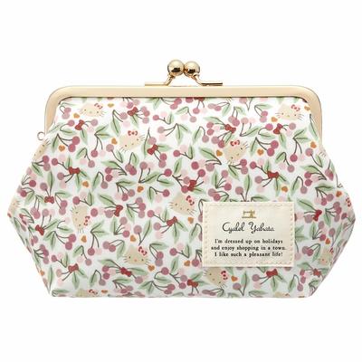 Made In Makeup Pouch Featuring Sanrio and Floral and Bows Stylish, Japan, Clasp-Closed Characters, Liberty, Designs. [Cyalel Yahata] (Cherries (Pink))