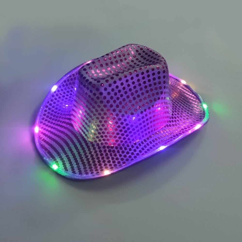 Pearlescent Finish LED Cowboy Hat Luminous Design Glowing Hat Cowgirl Hat Carnival Party фиолетовый