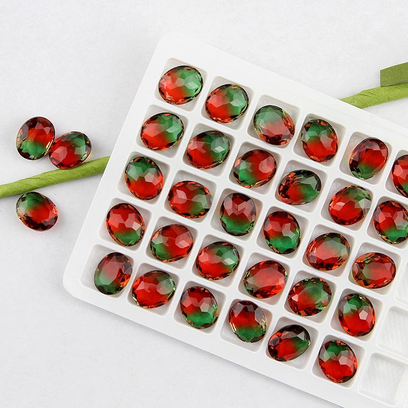 Ungebohrter ovaler Turmalin Farbverlauf Edelstein für DIY Schmuck, Schuhe, Taschen - 10x12mm