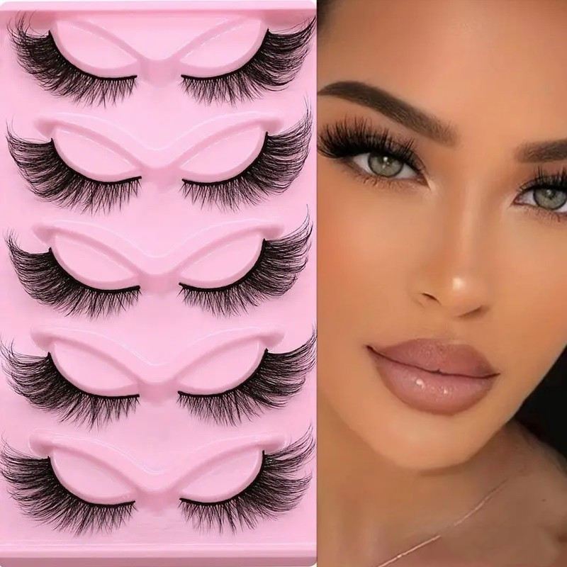 XF 5 Pairs Fox Eye Lashes 3D Silk Fluffy Faux Mink False Cat Eyelashes Custom Packaging Box with Private logo