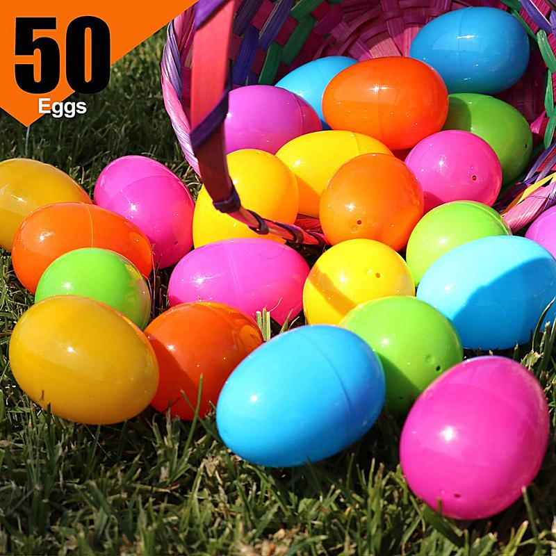 50pcs Fillable Easter Eggs Plastic Empty Eggs Easter Holiday Decoration 2025 DIY Kids Easter Basket Gift Box for Filling Snacks