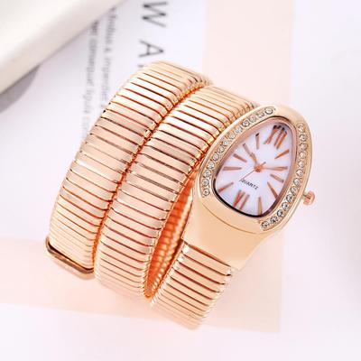 Snake-shaped Rhinestone Women's Quartz Wrap-around Bangle Watch