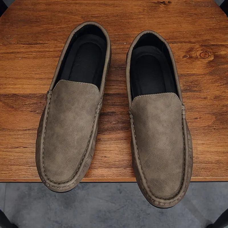 Round Toe Flat Male Casual Shoe Low-Top Adults Pu Footwear Offer Social New In Designer Slip-on Sale Size 44 Men's Leather Shoes