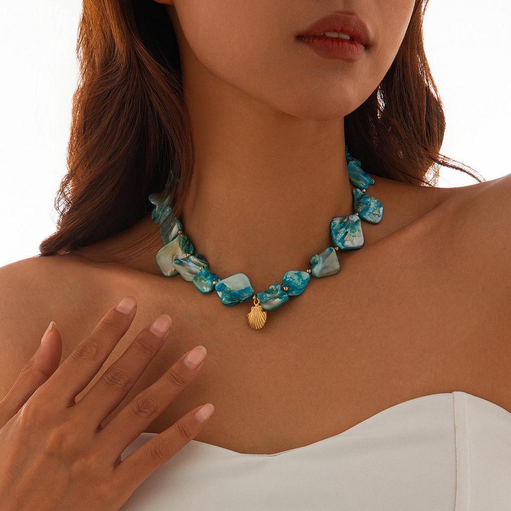 2026 European Cross-Border Starfish & Shell Alloy Necklace - Retro Summer Mermaid Design