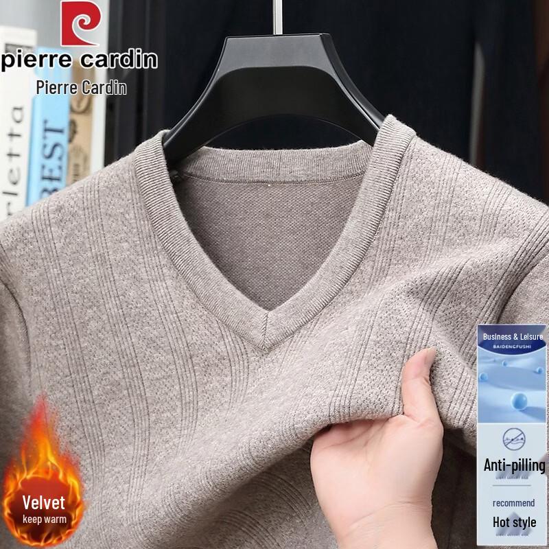 Pierre Cardin Men's V-Neck Thickened Knitted Pullover Sweater