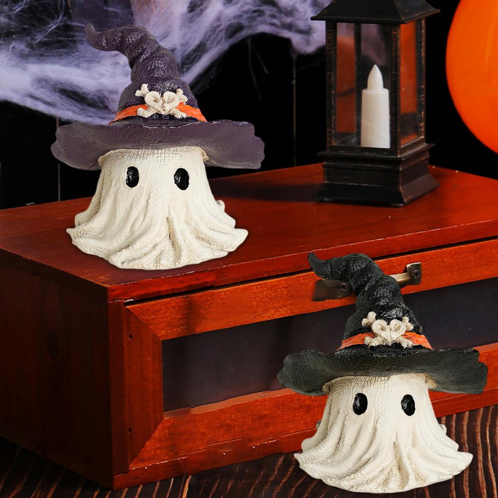 Haunted House Ghost Ornament Fun Ghost Desktop Decor Spooky Halloween Ghost Witch Statue for Indoor Halloween Decor